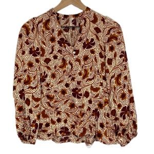 Esqualo Autumn Flower V-Neck Blouse 4 Loose Fit